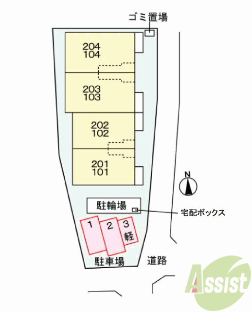 【伊丹市北伊丹のアパートの駐車場】