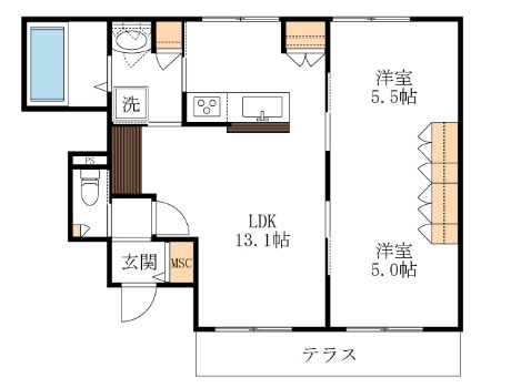 （仮称）吉川市道庭メゾン北棟の間取り