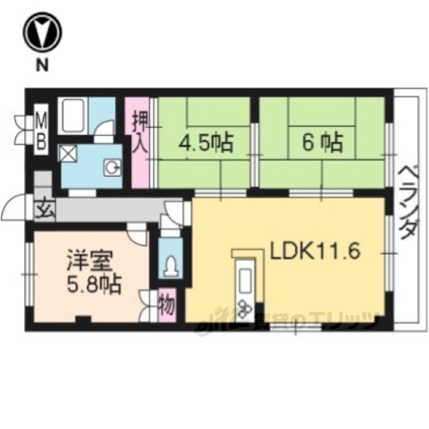 京都市山科区椥辻封シ川町のマンションの間取り