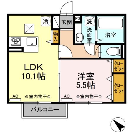 下都賀郡野木町大字友沼のアパートの間取り