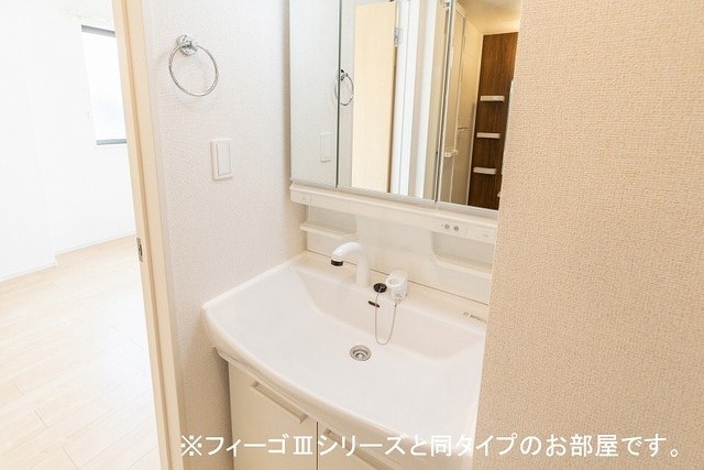 洗面設備　シャワー付きの独立洗面台です。