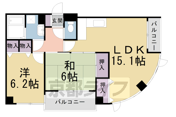 京都市北区上賀茂向縄手町のマンションの間取り