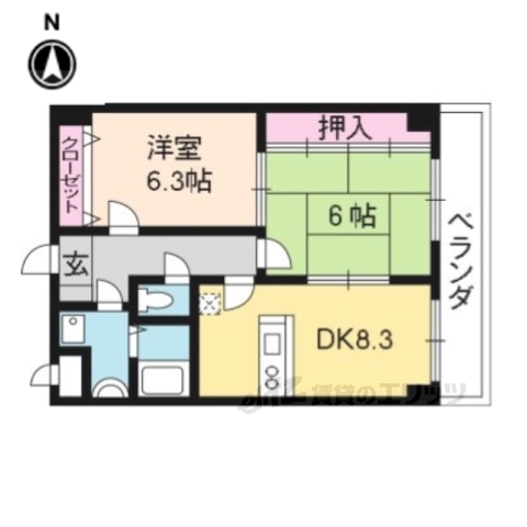 京都市伏見区醍醐構口町のマンションの間取り