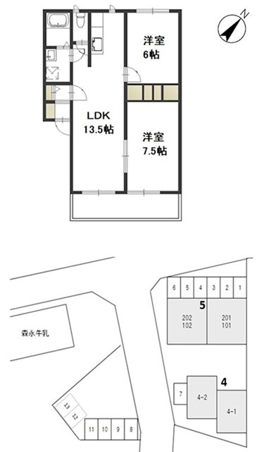 【岡山市北区西崎のアパートの間取り】