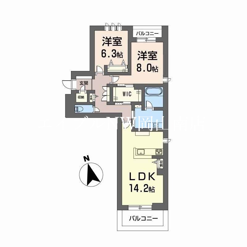 岡山市北区東古松南町のマンションの間取り