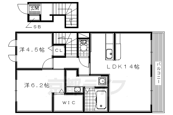 京田辺市三山木中央のアパートの間取り