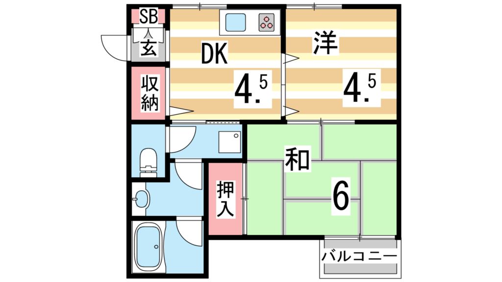 明石市朝霧東町のアパートの間取り