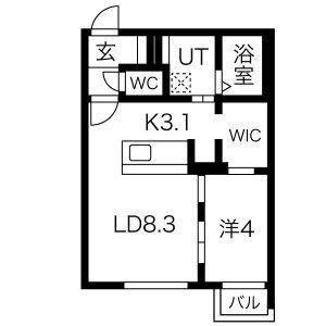 札幌市豊平区月寒西三条のマンションの間取り