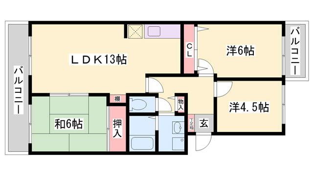 神戸市西区玉津町新方のマンションの間取り