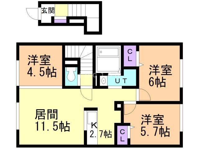 【函館市鍛治のアパートの間取り】