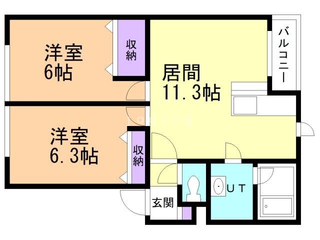 札幌市北区東茨戸二条のアパートの間取り