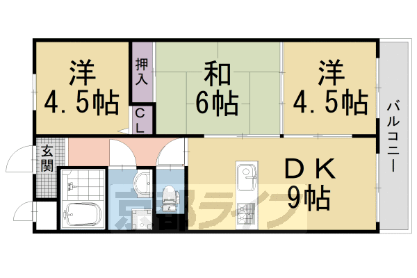 長岡京市井ノ内のマンションの間取り