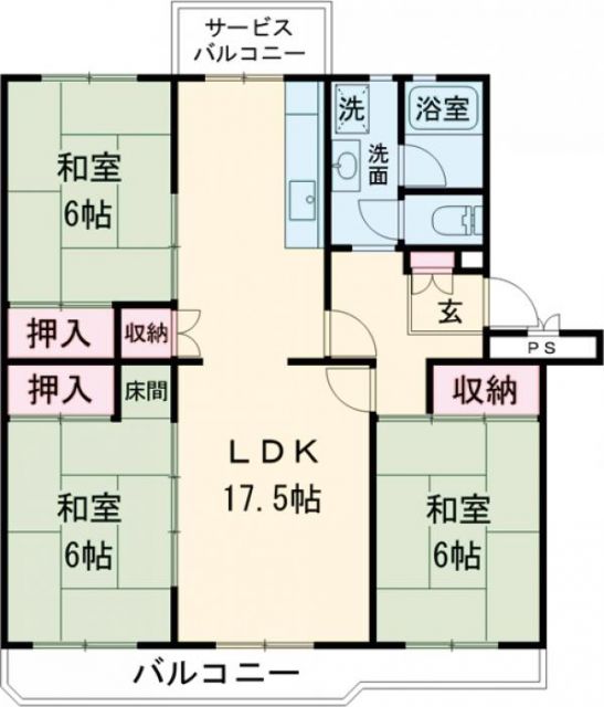 吹上団地　１２号棟　１階の間取り