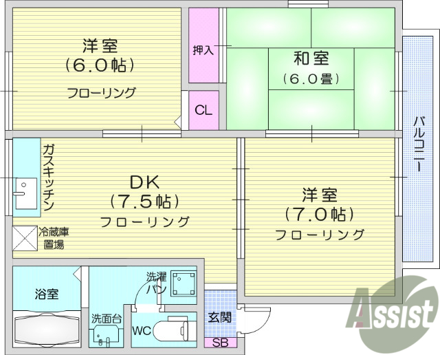 仙台市泉区松森のマンションの間取り