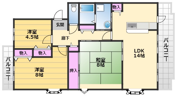 フレール鶴山台98棟の間取り