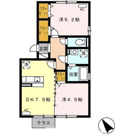 宇城市松橋町松橋のアパートの間取り