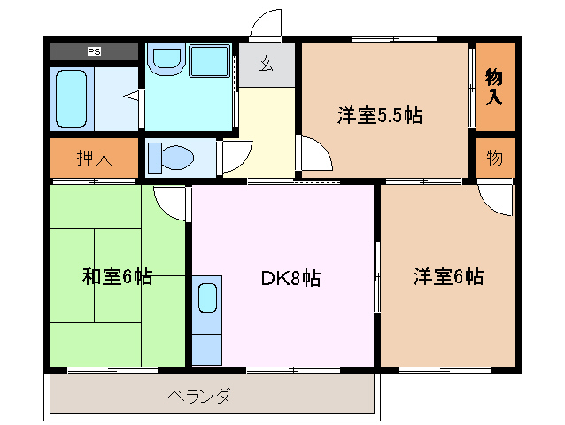 鈴鹿市高岡町のマンションの間取り