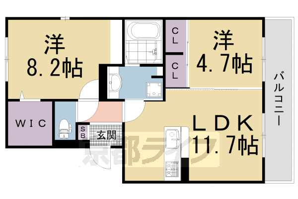 京都市伏見区横大路草津町のアパートの間取り