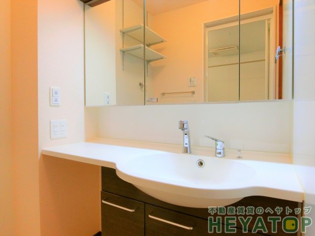 洗面設備　忙しい朝の身支度に便利なシャワー付き洗面化粧台