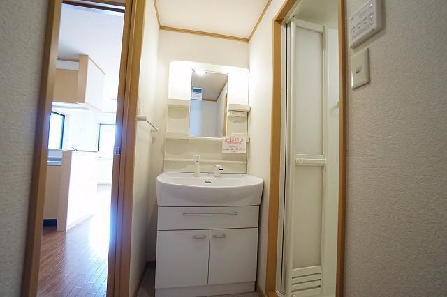 洗面設備　シャワー付きの独立洗面台です。