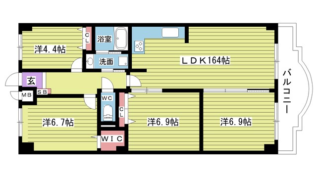 北大阪急行 緑地公園駅 徒歩23分 7階建 築44年の間取り写真