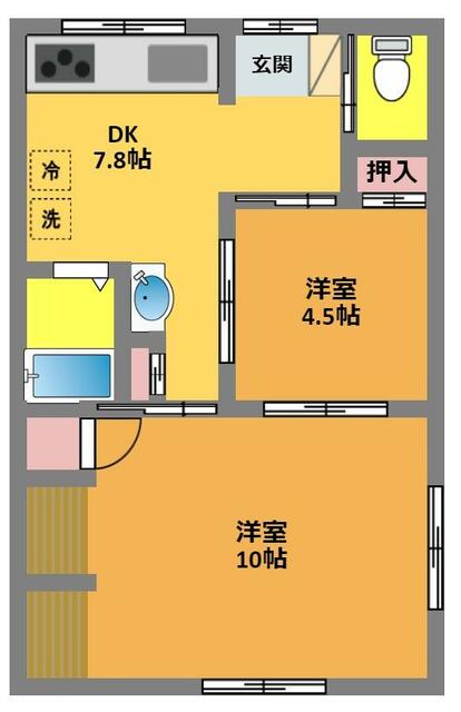 小田急線 百合ケ丘駅 徒歩9分 2階建 築35年の間取り写真