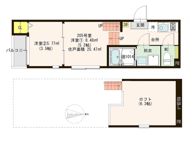 仙台市宮城野区福住町のアパートの間取り