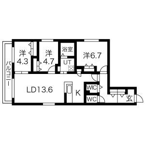 札幌市白石区南郷通のマンションの間取り