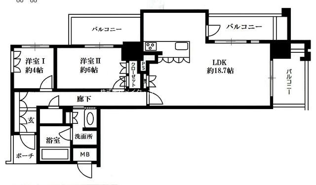 福岡市中央区赤坂のマンションの間取り