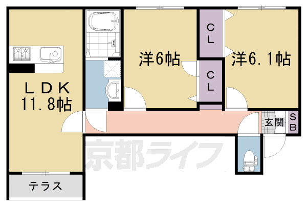 京都市右京区梅ケ畑畑ノ下町のアパートの間取り