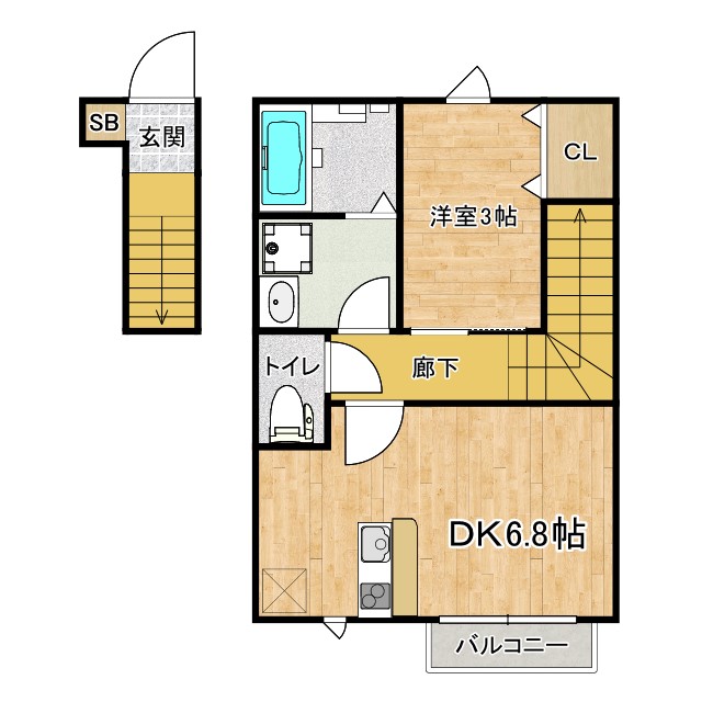 仙台市青葉区高松のアパートの間取り