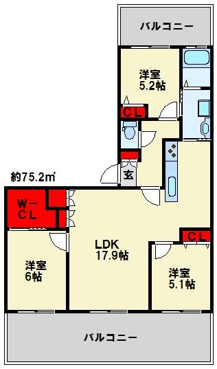 北九州市小倉北区金田のマンションの間取り