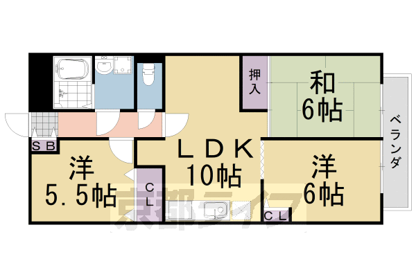 京都市西京区樫原芋峠のマンションの間取り