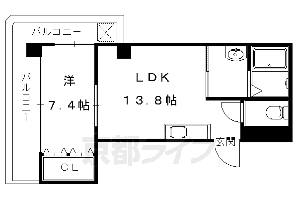 京都市北区大宮南田尻町のマンションの間取り