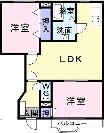 南アルプス市山寺のアパートの間取り