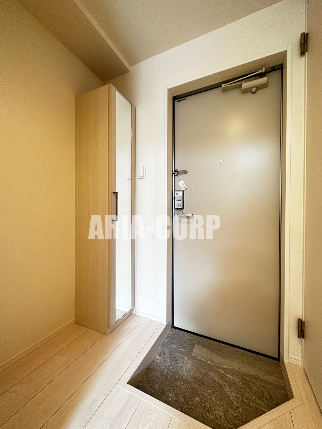 玄関　姿見付きスリムな縦長のシューズBOX完備です！