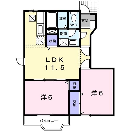 亘理郡亘理町字狐塚のアパートの間取り