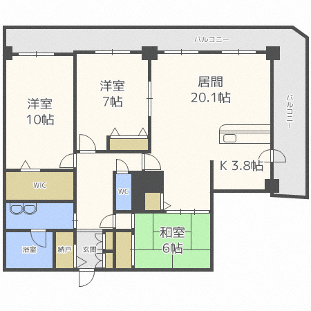 札幌市中央区南九条西のマンションの間取り