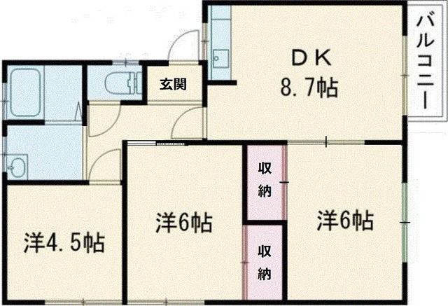 青森市自由ケ丘のアパートの間取り