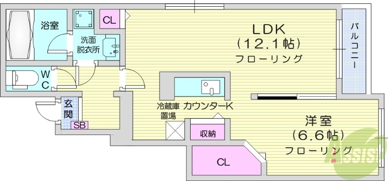 岩沼市桑原のアパートの間取り