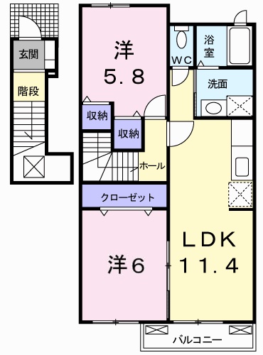 姫路市的形町的形のアパートの間取り