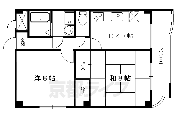 京都市左京区下鴨北野々神町のマンションの間取り