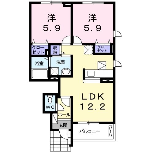 前橋市富士見町時沢のアパートの間取り