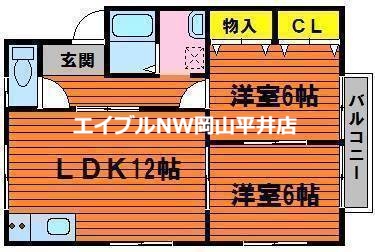 岡山市東区浅越のアパートの間取り