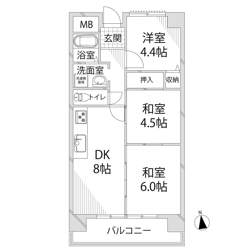 姫路市三左衛門堀西の町のマンションの間取り