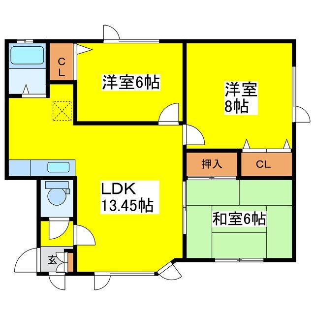 札幌市白石区北郷九条のアパートの間取り