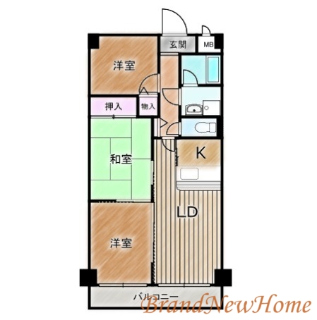 堺市北区百舌鳥赤畑町のマンションの間取り