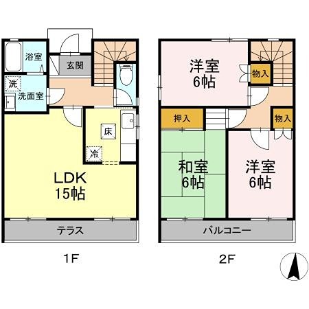京王線 百草園駅 徒歩6分 2階建 築35年の間取り写真