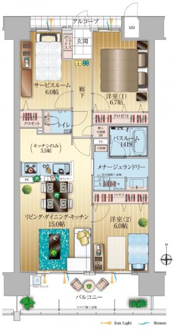 アルファステイツ倉敷阿知の間取り