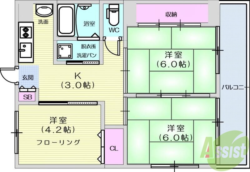 大野田YKハイツB棟の間取り